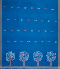 Blue Woven Tussar Silk Saree With Floral Motifs-TU3263