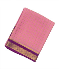 Dusty Pink Mysore Crepe Silk Saree With Checks & Contrast Border