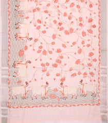 Baby Pink Handloom Linen Saree With Printed Cow Motifs