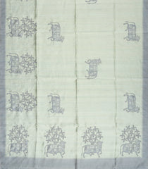 Grey Woven Blended Dupion Saree With Embroidered Cow Motifs-BL3850