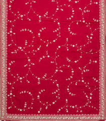 Red Woven Pure Crepe Silk Saree With Embroidered Floral Motifs-PS0585
