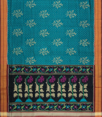 Cyan Handloom Rajkot Patola Silk Saree With Tie & Dye Bird Motif Pallu-IK0461