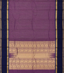 Lilac Handloom Kanchi Cotton Saree With Zari Stripes & Blue Border