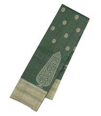 Bottle Green Handloom Kanchipuram Silk Saree With Floral Motifs-KA15083