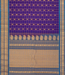 Purple Handloom Gadwal Silk Cotton Saree With Checks & Buttas-GA0478