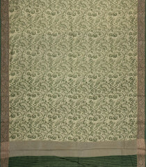 Green Printed Chanderi Cotton Saree With Floral Motifs & Zari Border-CC1657