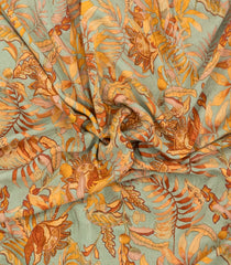 Cardamom Green Printed Crepe Silk Saree With Floral Motifs-PS0891