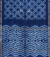 Indigo Printed Chanderi Cotton Saree With Zari Border-CC1492