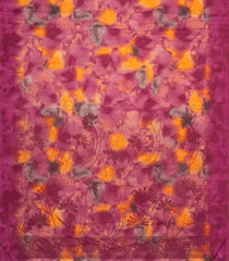 Magenta Printed Synthetic Linen Saree With Floral Motifs-SY0336