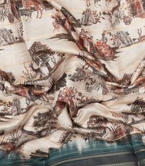 Cream Printed Synthetic Dola Silk Saree With Zari Stripes & Border-SY0003