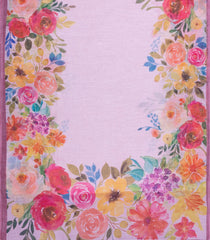 Baby Pink Printed Synthetic Linen Saree With Floral Motifs-SY0120