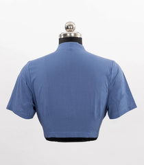 Light Blue Chinese Collar Cotton Blouse With Full Front Button-RB5224