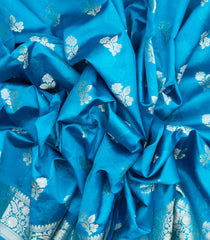 Turquoise Woven Dupion Silk Saree With Floral Buttas-DS0510