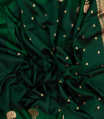 Bottle Green Handloom Banarasi Silk Saree With Floral Buttas-BE1456