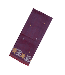 Maroon Handloom Tussar Linen Saree With Floral Motifs-TU3017