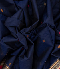 Navy Blue Handloom Kanchi Cotton Saree With Spear Buttas