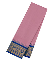 Dusty Pink Handloom Gadwal Cotton Saree With Checks & Contrast Border-GA0345