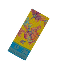 Mustard Printed Synthetics Dola with Zari Stripes & Contrast Border-BL5146