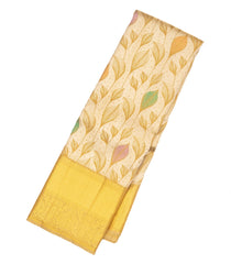 Gold Handloom Kanchipuram Silk Saree With Meena Floral Motifs