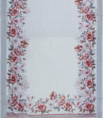 White Printed Synthetic Linen Saree With Floral Motifs-SY0214