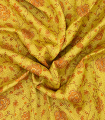 Lime Green Woven Linen Saree With Printed Floral Vine Motifs -LI0649