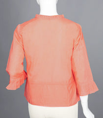 Orange Ruffled-Neck Top with Waist Tie-RB5240