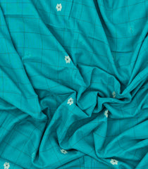 Turquoise Handloom Bengal Cotton Saree With Checks & Buttas-BG1656