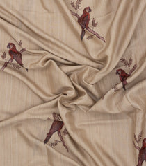 Taupe Woven Synthetic Manipur Silk Saree With Crimson Printed Bird Motifs-BL4951