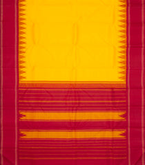 Yellow Handloom Korvai Kanchipuram Silk Saree With Crimson Temple Border-KA13153