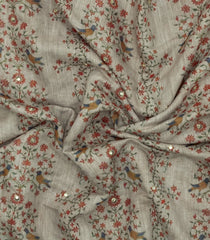Taupe Printed Synthetic Linen Saree Mirror Work-SY0011