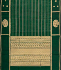 Dark Green Handloom Silk Cotton Saree With Stripes-SC4058