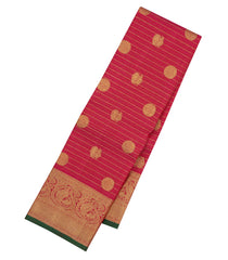 Red Handloom Kanchipuram Silk Saree With Stripes & Buttas-KA15288