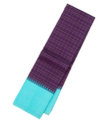 Dark Purple Handloom Korvai Kanchipuram Silk Saree With Checks & Contrast Border-KA13123