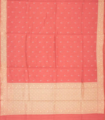 Peach Handloom Banarasi Silk Cotton Saree With Floral Motifs-BE1633