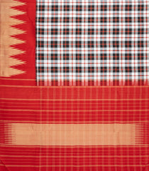 Black & White Handloom Korvai Kanchipuram Silk Saree With Checks-KA16620