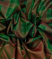 Dark Green Handloom Kanchipuram Silk Saree With Checks-KA12735