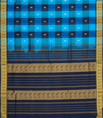 Blue & Sky Blue Handloom Silk Cotton Saree With Checks & Zari Buttas-SC4607