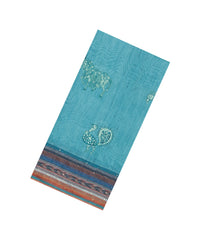 Turquoise Printed Art Dupion Saree With Floral Motifs-BL6145