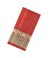 Red Woven Tussar Silk Saree With Printed Wedding Motifs-TU3180