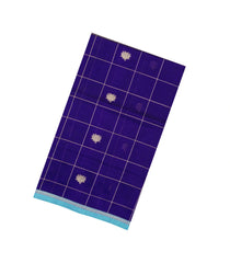 Dark Blue Handloom Silk Cotton Saree With Zari Checks & Buttas-SC4574