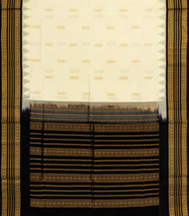 Cream Handloom Korvai Silk Cotton Saree With Buttas & Black Border-SC3925