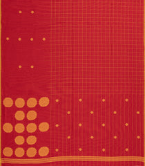 Red Handloom Bengal Cotton Saree With Checks & Buttas-BG1661