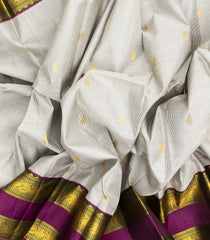 Off White Handloom Kanchipuram Korvai Silk Saree With Stripes & Buttas