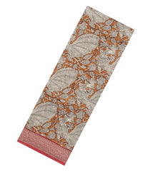 Rust Printed Chanderi Cotton Saree With Zari Border-CC1462