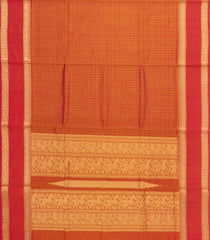 Orange Handloom Silk Cotton Saree With Checks-SC4299