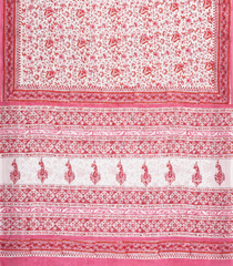 White Woven Jaipur Cotton Saree With Printed Peach Floral Motifs-JC1437