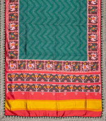 Bottle Green Woven Blended  Silk Saree With Ikat Motifs & Hand Embroidered Selvage-EN1703