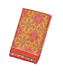 Mustard Handloom Blended  Silk Saree With Ikat Motifs & Hand Embroidered Selvage-EN1715