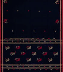 Black Handloom Bengal Cotton Saree With Bird Buttas-BG1567