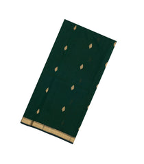 Bottle Green Handloom Maheswari Silk Cotton Saree With Buttas & Zari Border-SC4880